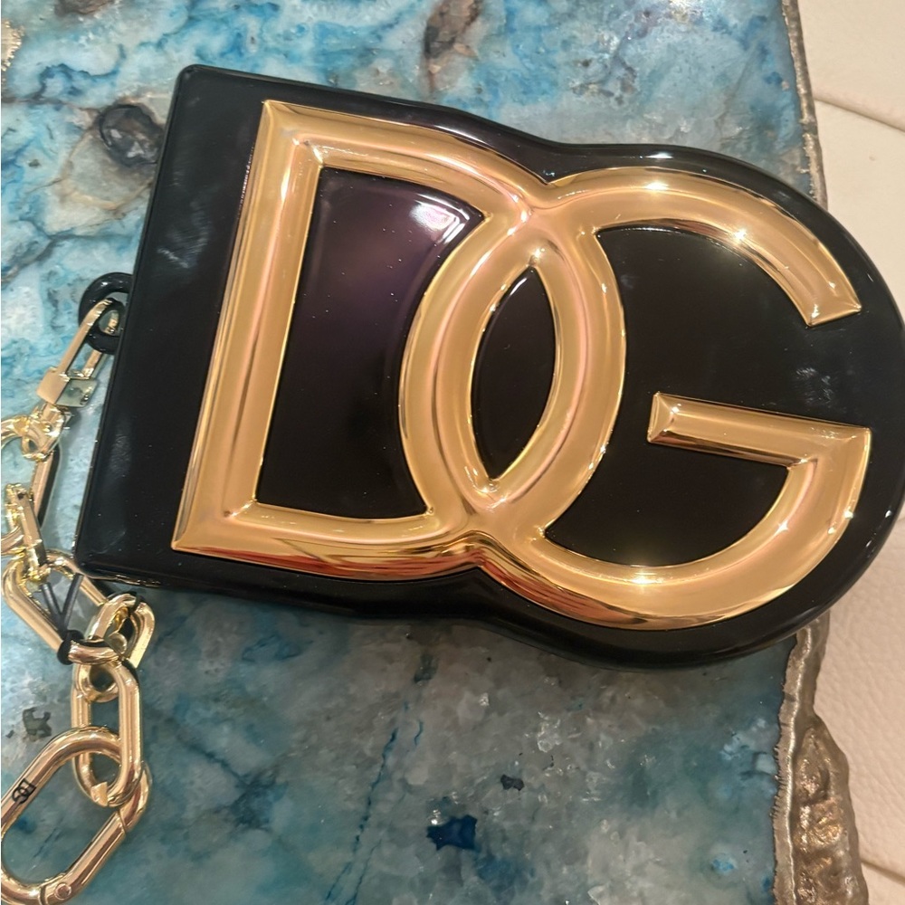 D&G Black & Gold Plastic Empty Eyeshadow Palette Mirror container/clutch w Chain